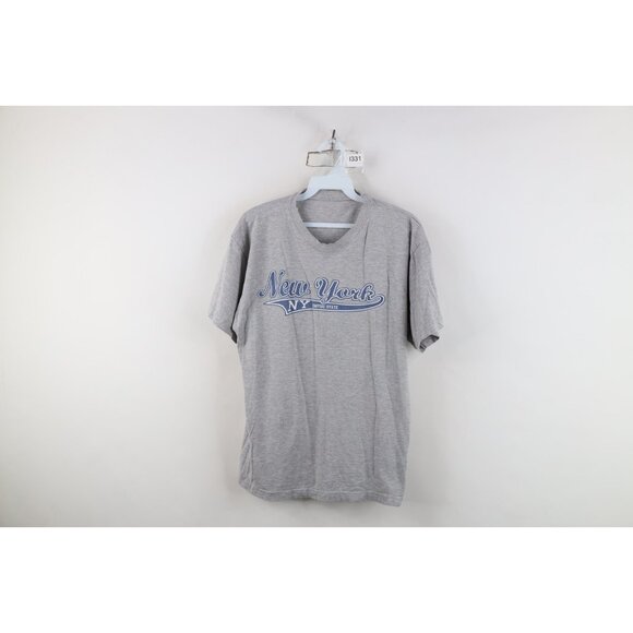 Vintage 90s Streetwear Womens Small Faded Spell Out New York Script T-Shirt Gray - Picture 1 of 10